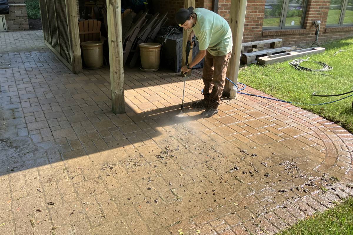 cleaning a finished stone patio in Michigan